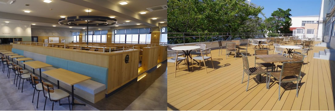 本校、横浜創学館高等学校の食堂は2025年夏「Voyage（航海）」をコンセプトに、全く新しいカフェテリアとして生まれ変わりました。